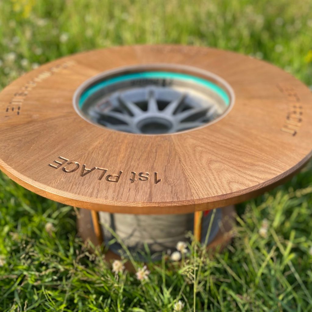 Sam Alton Woodwork Derbyshire Lewis Hamilton tyre coffee table 