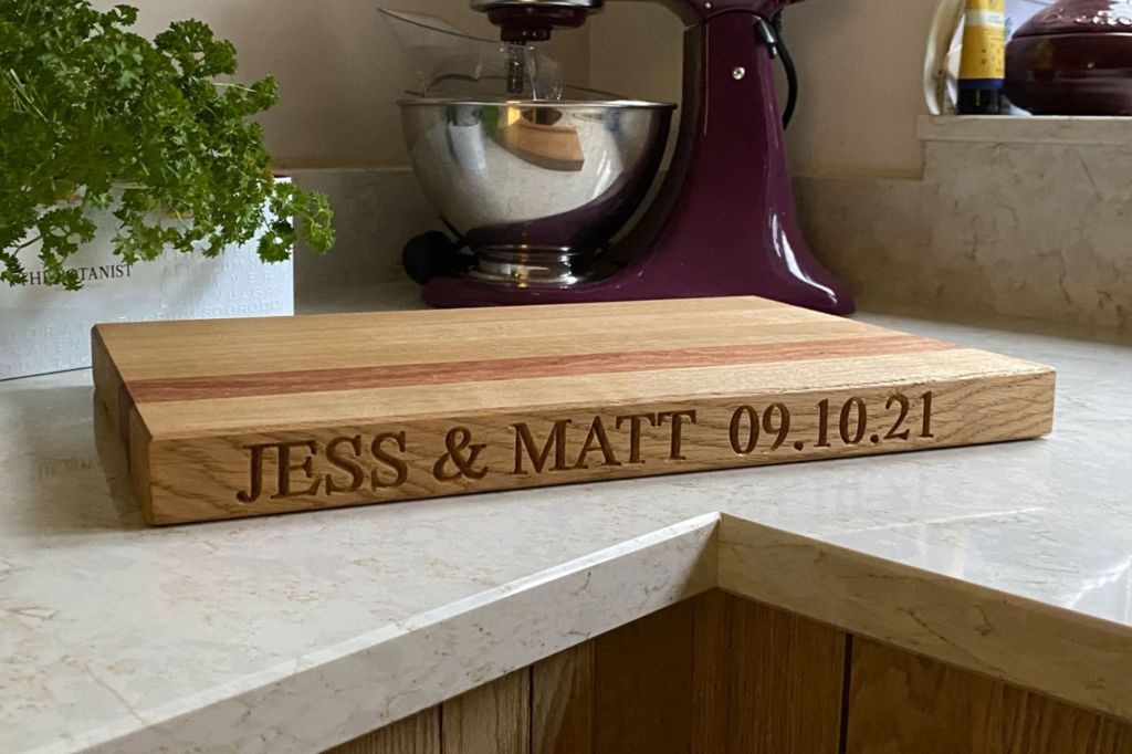 Sam Alton Woodwork Personalised Engraved Chopping Boards Oak and Sapele