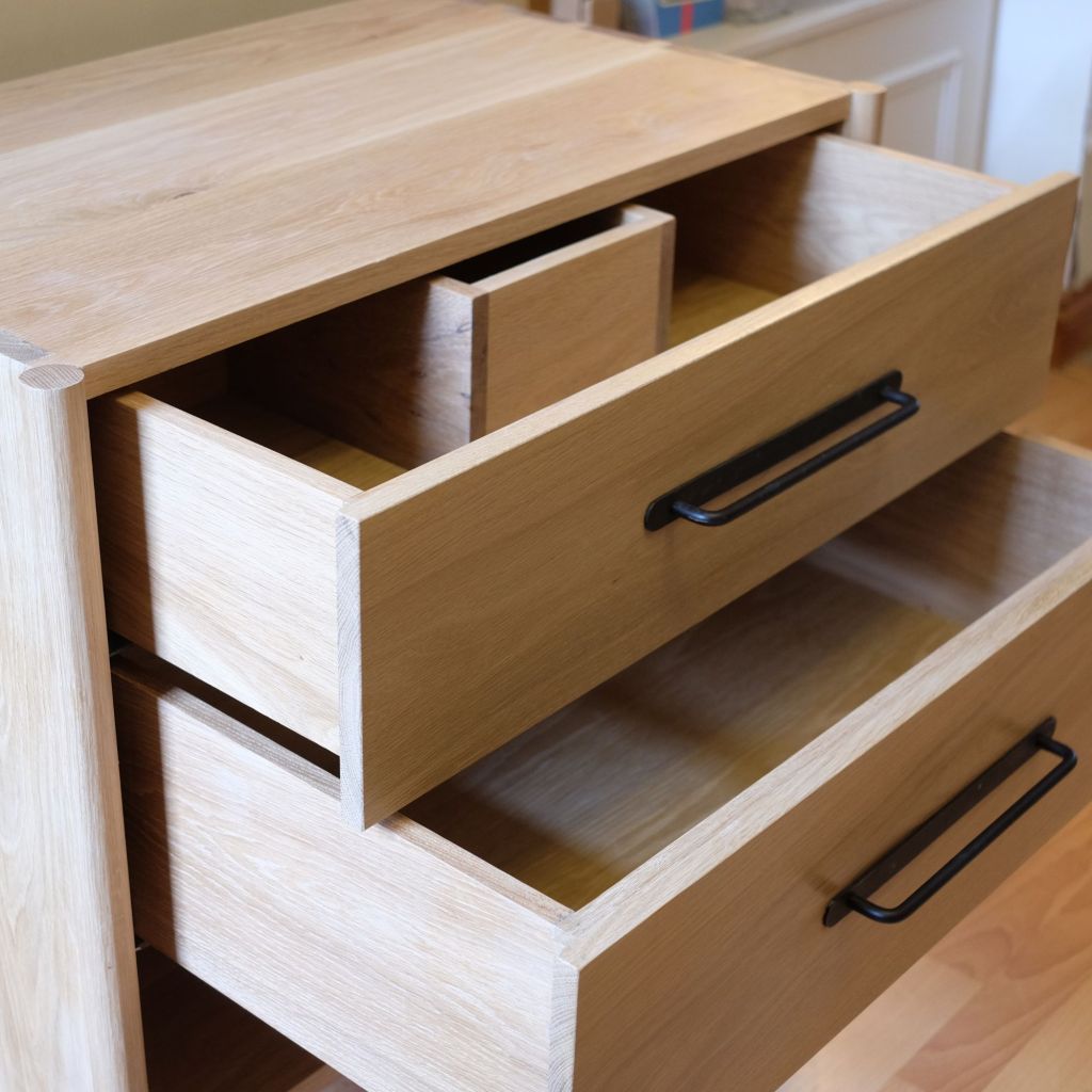 Sam Alton Woodwork Derbyshire Vanity Cabinet with drawers open