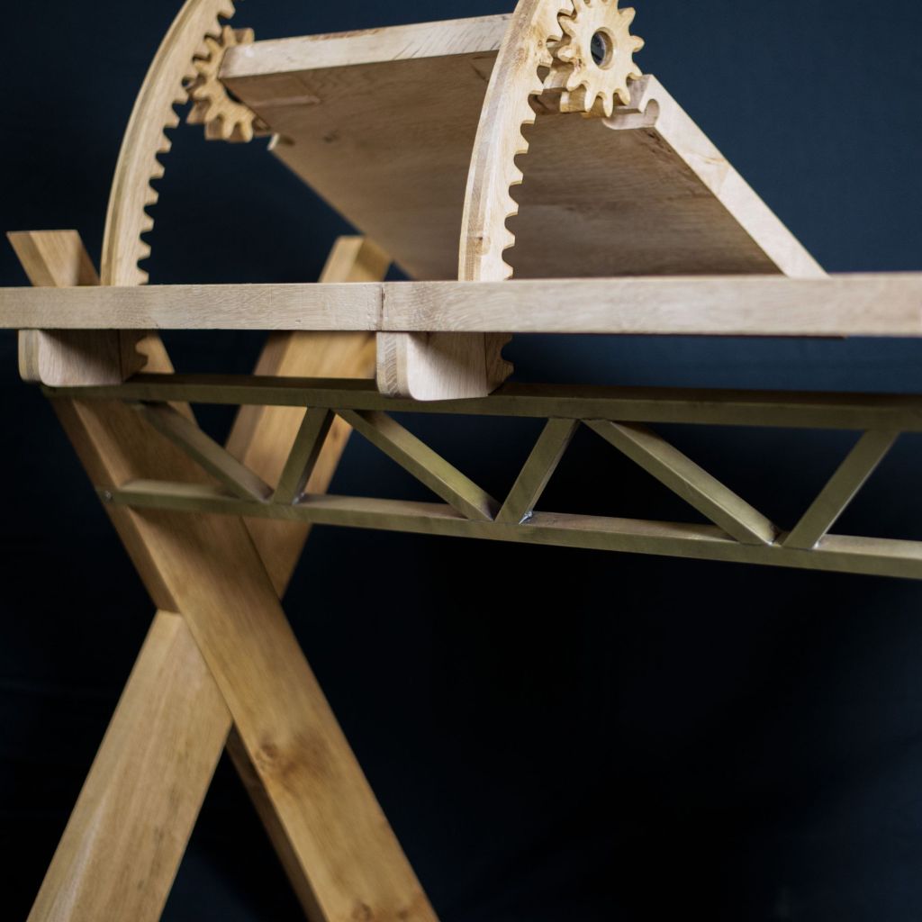 Side shot of planetary desk by Sam Alton Woodwork