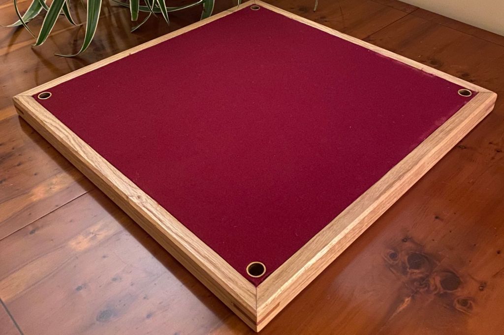 Personalised chess board underside with purple baise