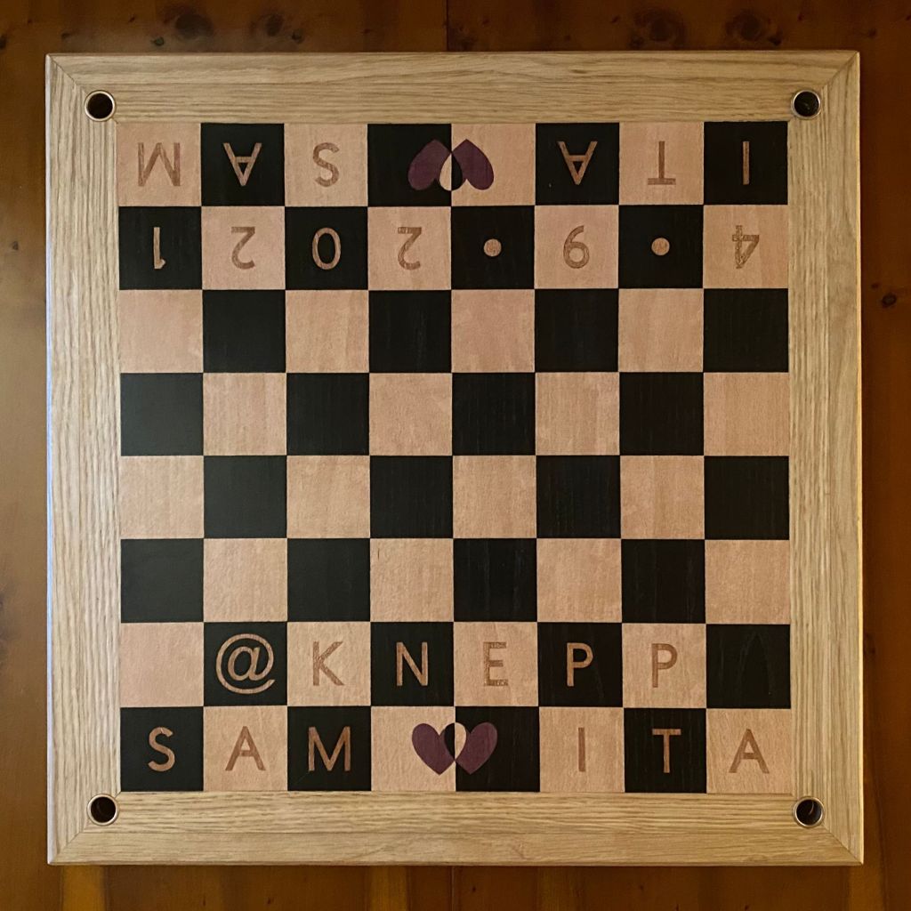 Handcrafted wooden personalised chess board