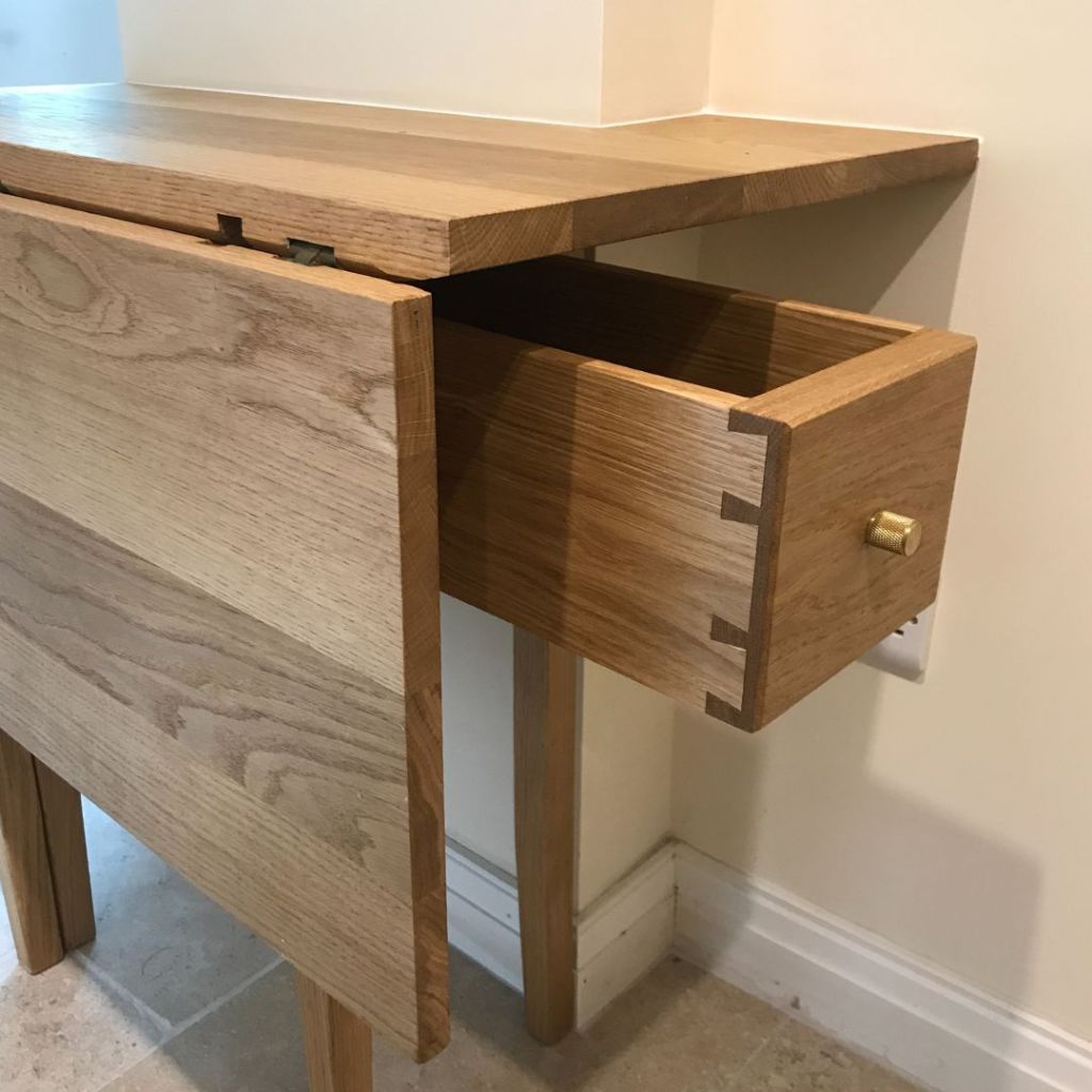 2 person fitted folding dining table in oak for a customer in Wormhill, Buxton