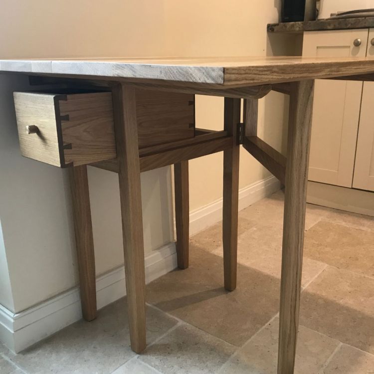 2 person fitted folding dining table in oak for a customer in Wormhill, Peak District